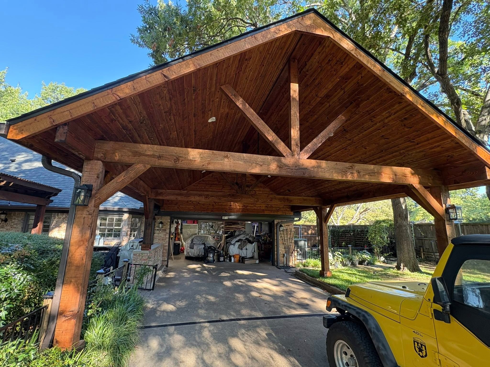 Exterior gable view with cedar beams