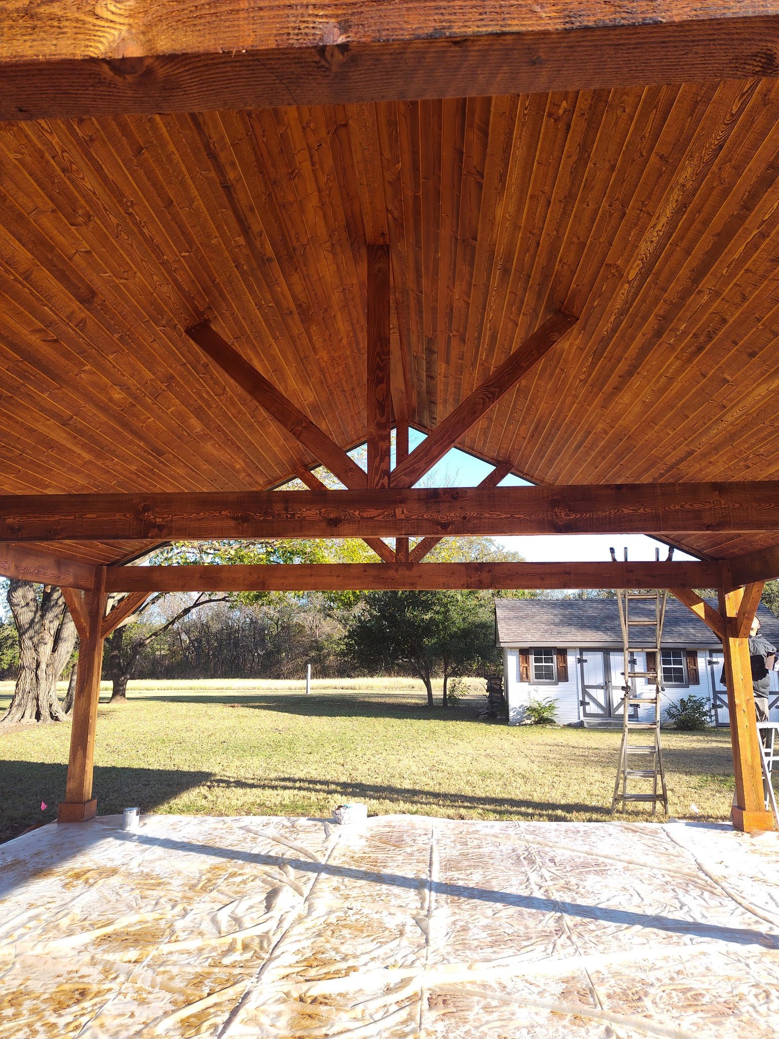 Interior ceiling — tongue-and-groove with trusses