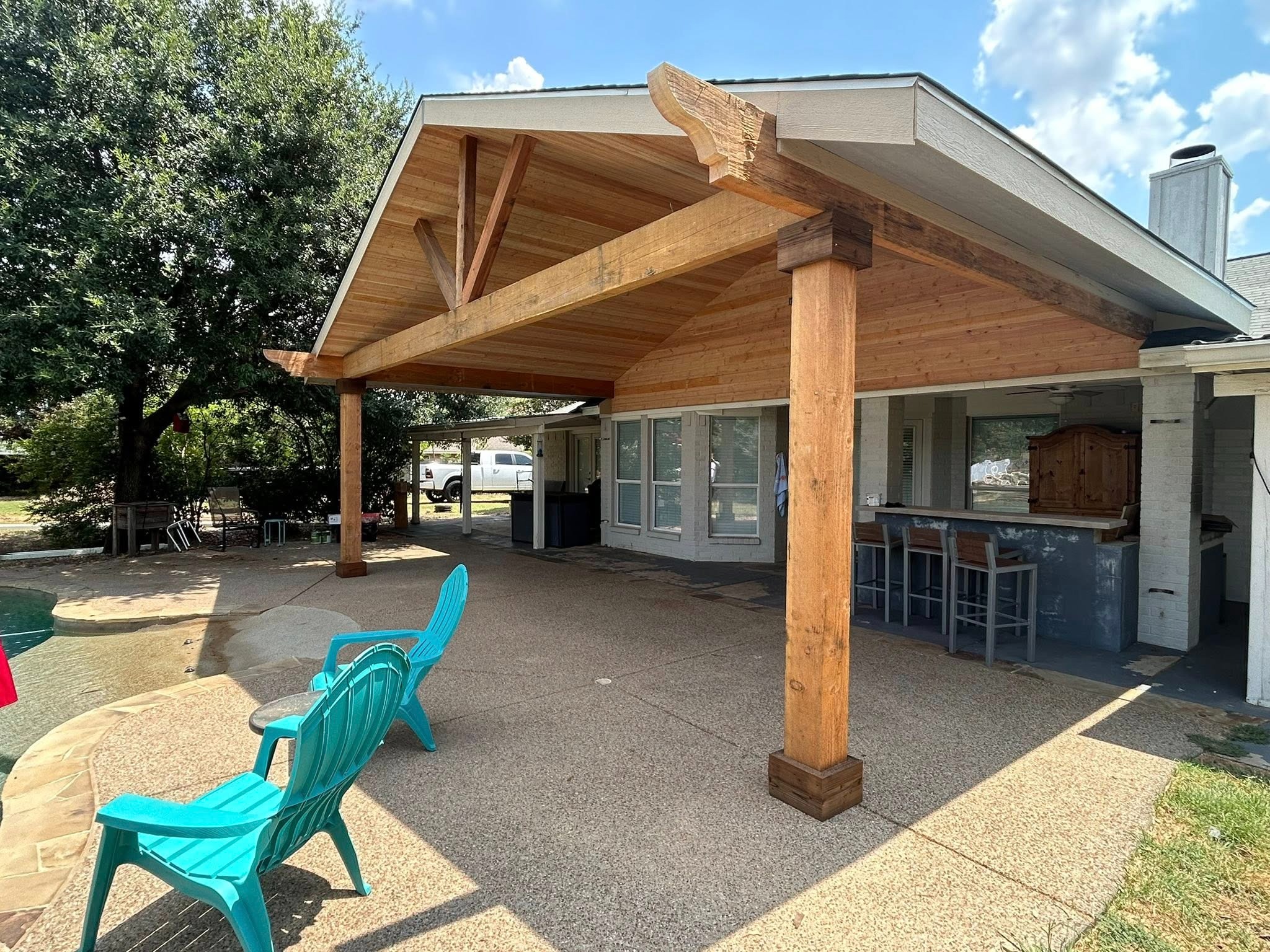 Under cover looking at bar area — unstained cedar