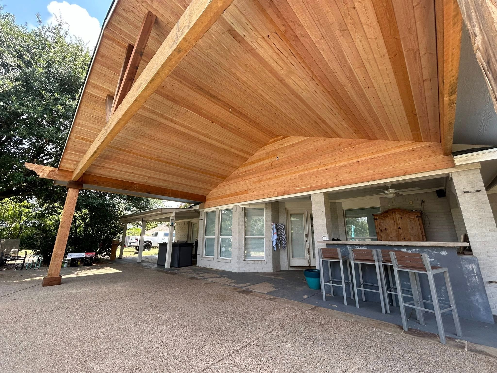 Tongue-and-groove ceiling detail — unstained
