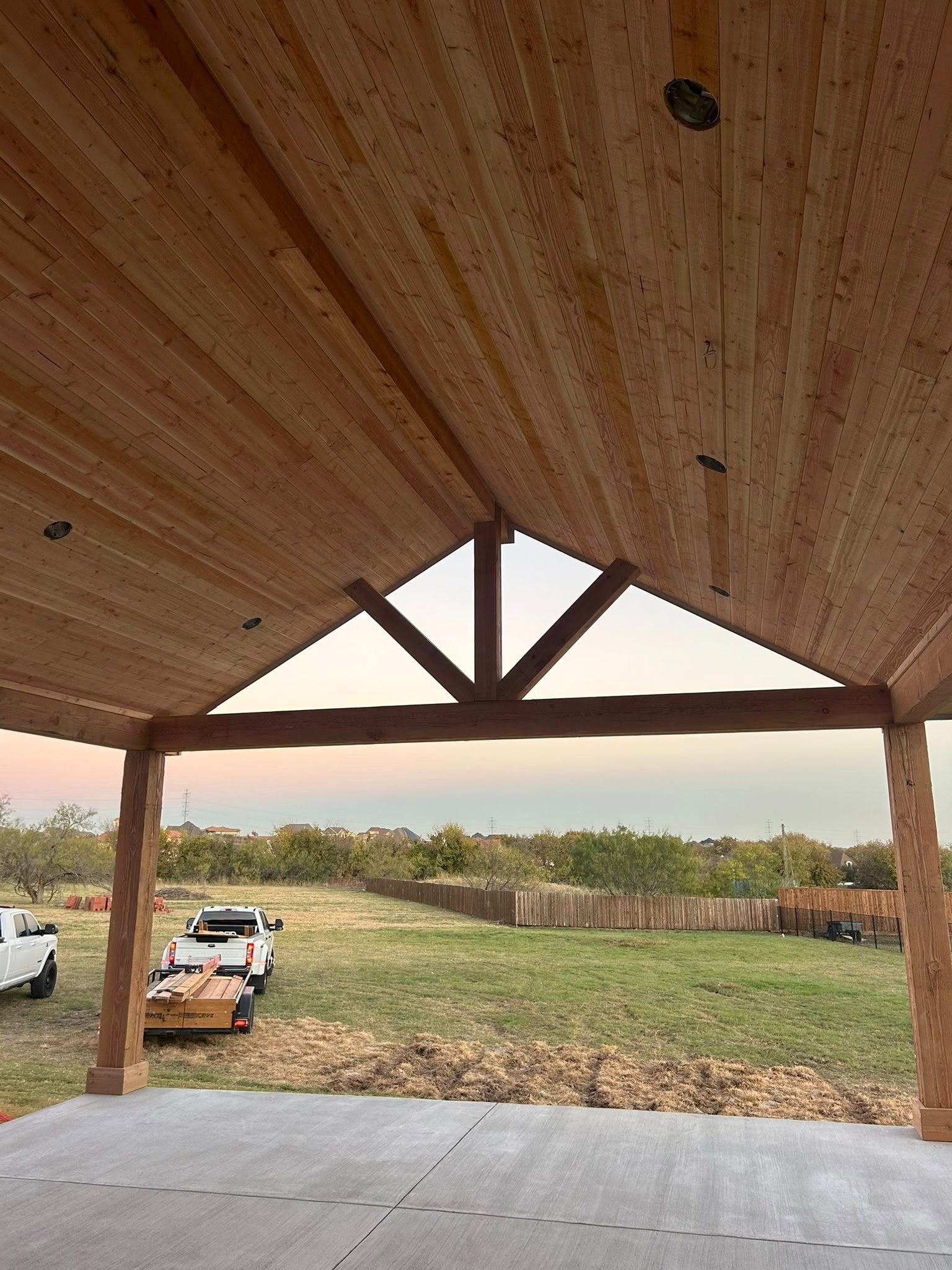 Interior ceiling — unstained tongue-and-groove with trusses