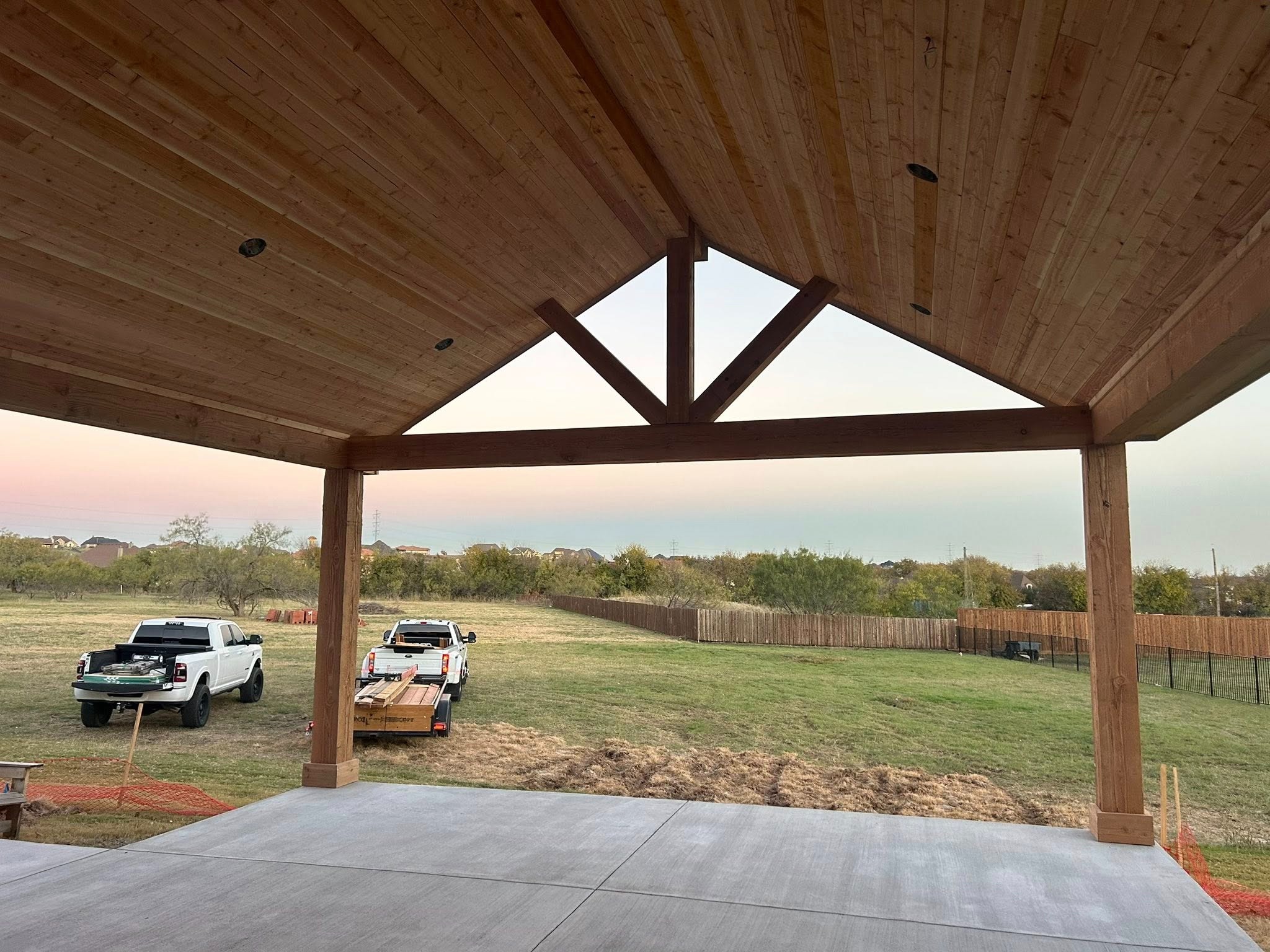 Interior — unstained ceiling with sunset view