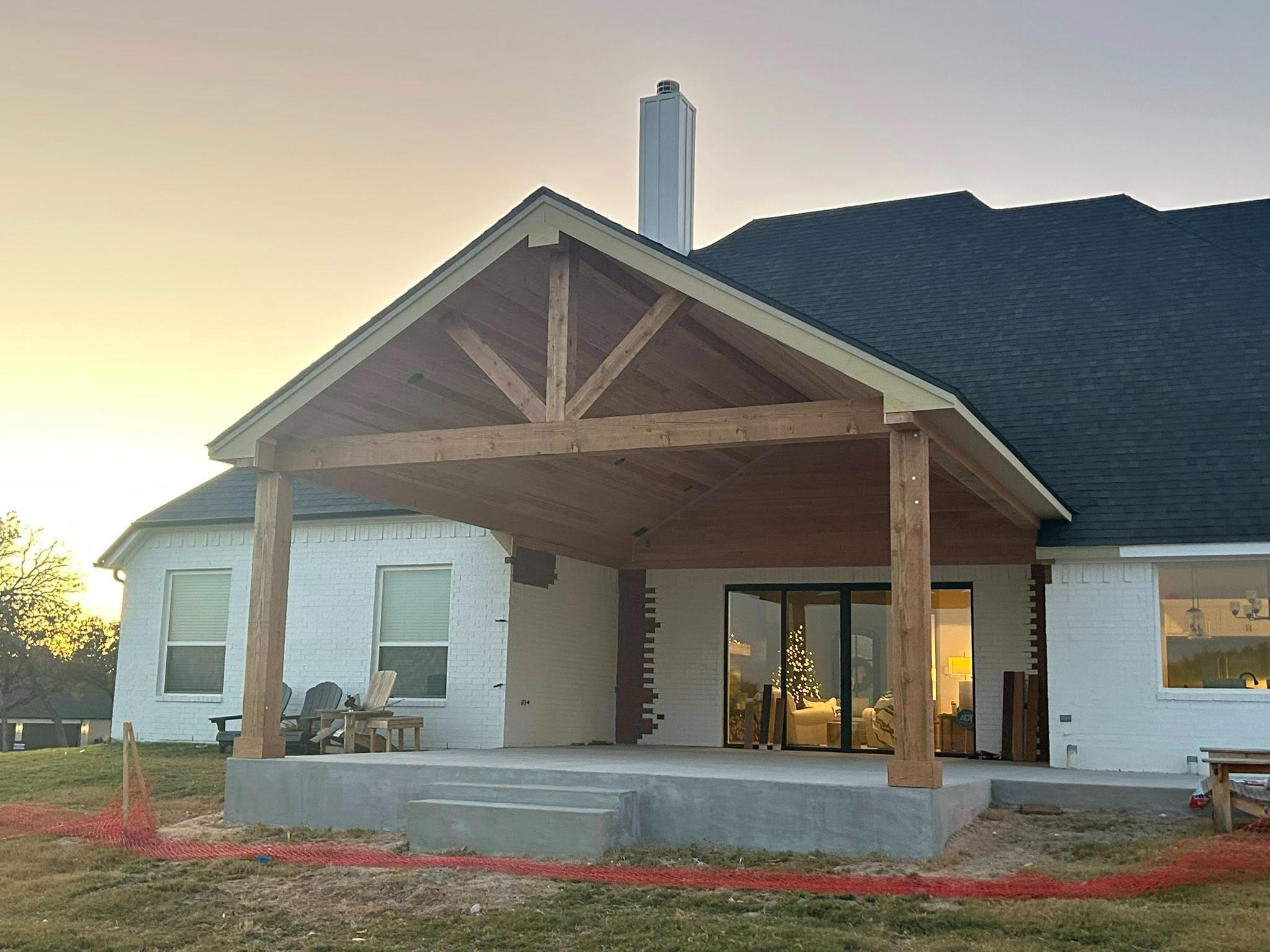 Exterior at dusk — wide angle before staining