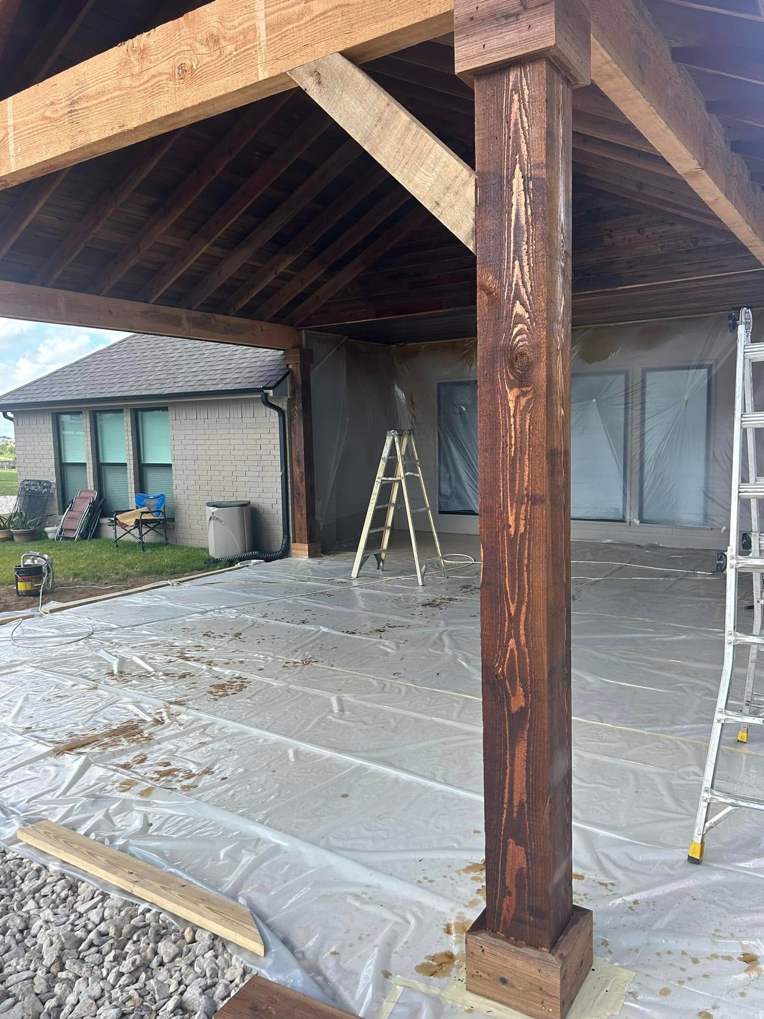 Staining posts — dark cedar finish