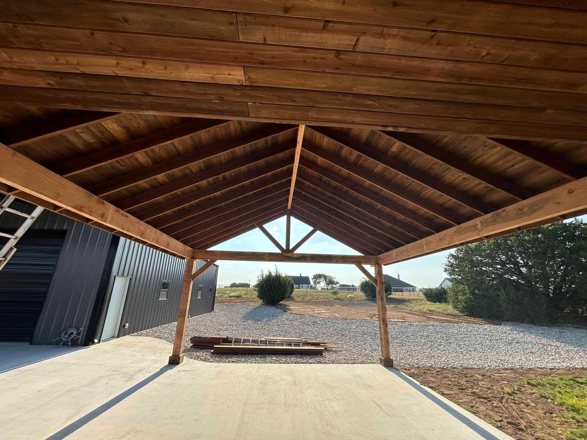 Finished stained timber-frame pavilion