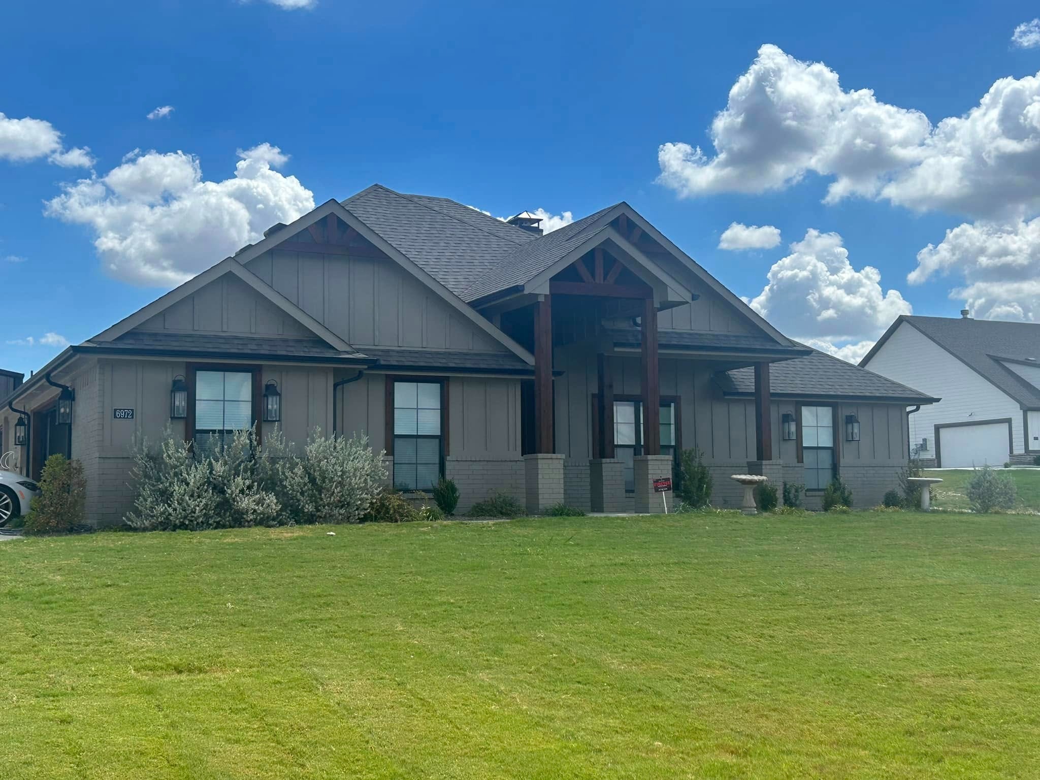 Front exterior — house with cedar gable accent
