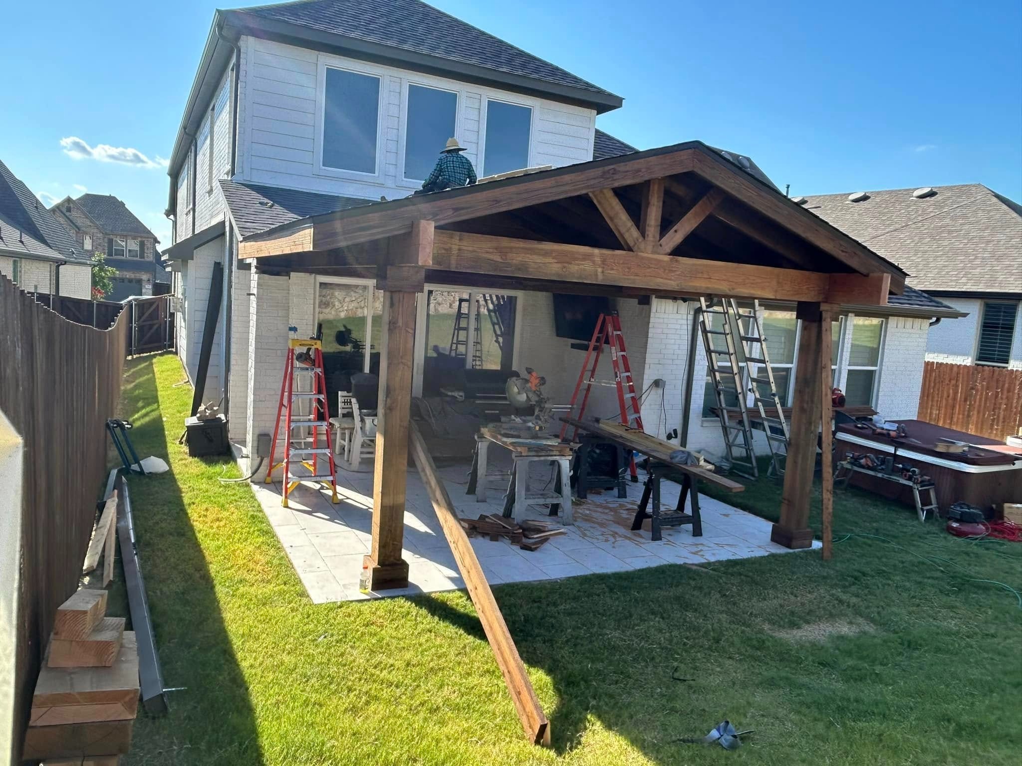 Wide view — gable cover from backyard